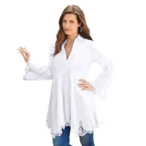 Roaman's Women's Plus Size Poplin Embroidered Swing Tunic 18W - Picture 1 of 9